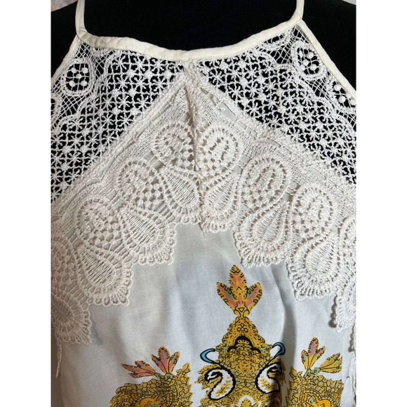 Indigo Rose Pretty Paisley Golden Cream Halter Crochet Lace Slip Dress S - Picture 3 of 12